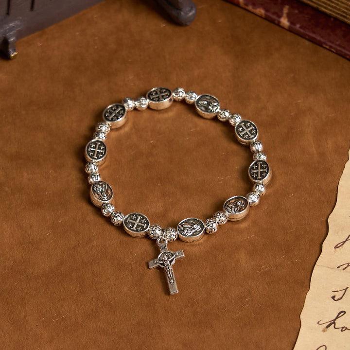 Christianartworkshop Our Lady Medal Sacred Symbol Crucifix Metal Bracelet: A Token of Devotion