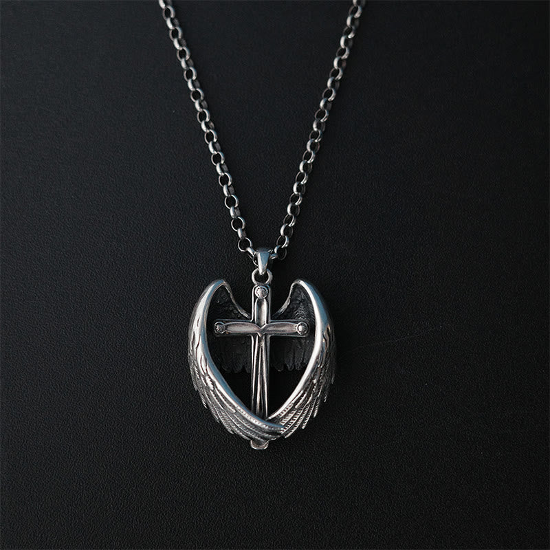 Christianartworkshop 925 Sterling Silver Angel Wings Cross Necklace: Embodying Faith and Celestial Grace
