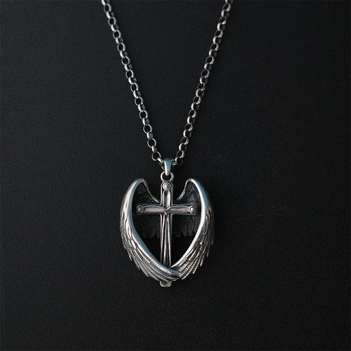 Christianartworkshop 925 Sterling Silver Angel Wings Cross Necklace: Embodying Faith and Celestial Grace