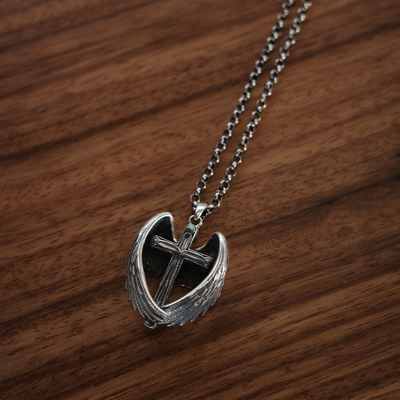 Christianartworkshop 925 Sterling Silver Angel Wings Cross Necklace: Embodying Faith and Celestial Grace