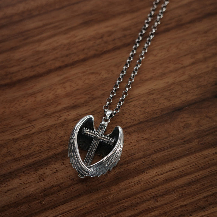 Christianartworkshop 925 Sterling Silver Angel Wings Cross Necklace: Embodying Faith and Celestial Grace