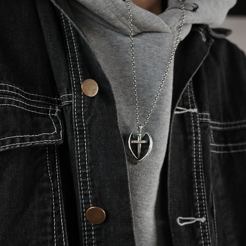 Christianartworkshop 925 Sterling Silver Angel Wings Cross Necklace: Embodying Faith and Celestial Grace