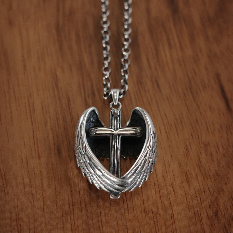 Christianartworkshop 925 Sterling Silver Angel Wings Cross Necklace: Embodying Faith and Celestial Grace