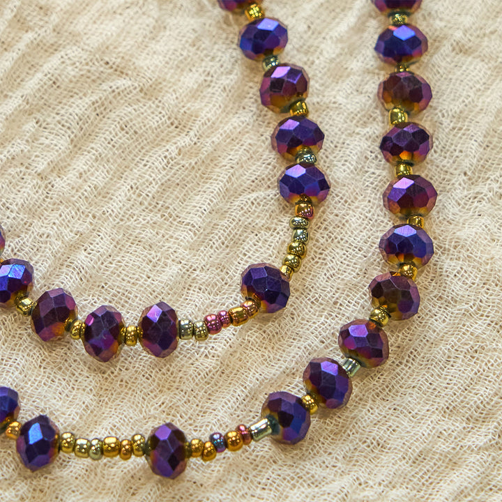 Christianartworkshop Our Lady Medal & Crucifix of 8mm Purple Glass & Crystal Beads Rosary