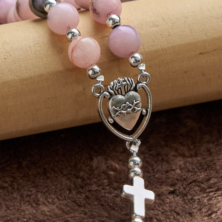FREE Today: Handmade Rosary with Pink Round Beads & Crucifix – A Floral Tribute to the Sacred Heart - image 5