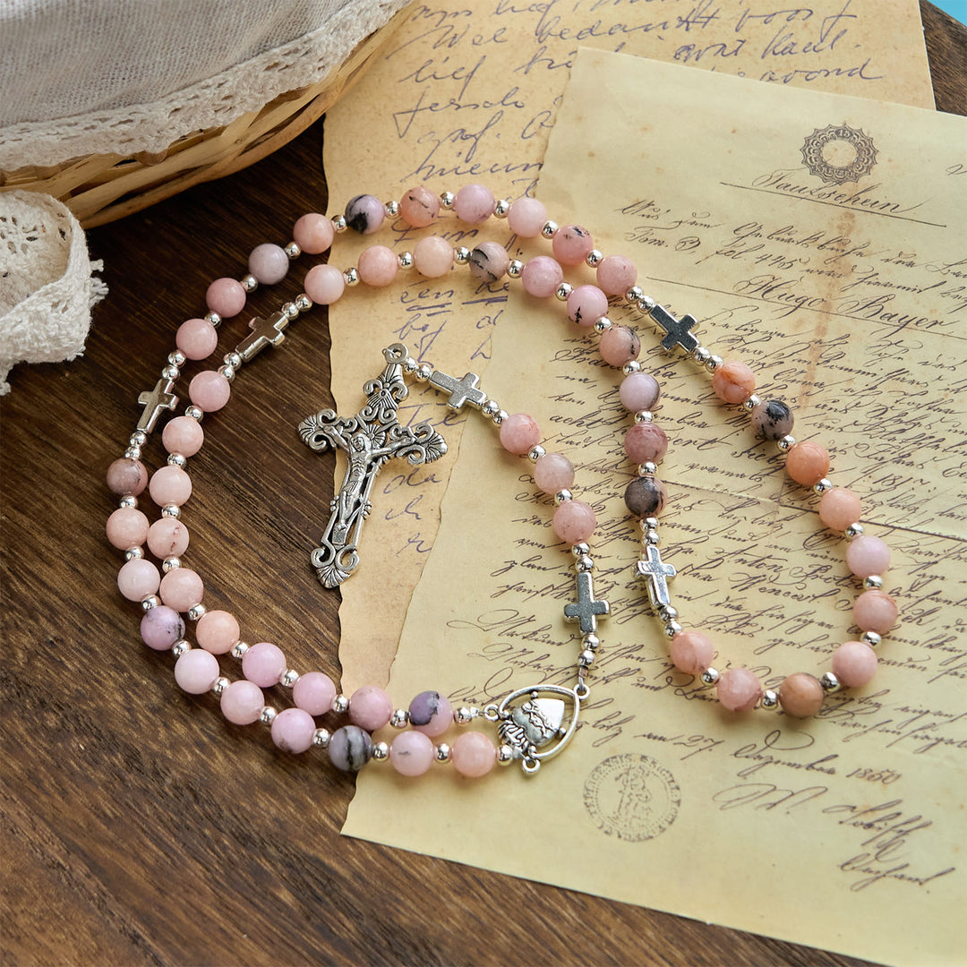 FREE Today: Handmade Rosary with Pink Round Beads & Crucifix – A Floral Tribute to the Sacred Heart - image 3