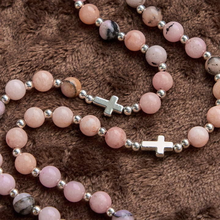 FREE Today: Handmade Rosary with Pink Round Beads & Crucifix – A Floral Tribute to the Sacred Heart - image 4