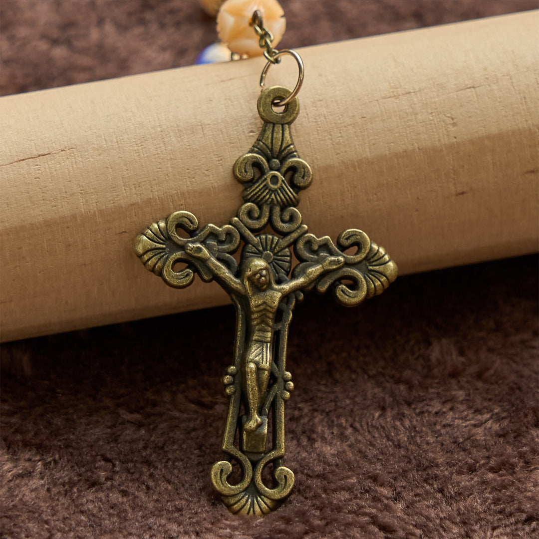 Christianartworkshop Handmade Floral Rosary with Blue Rose Beads & Lily of Valley: A Peaceful Companion