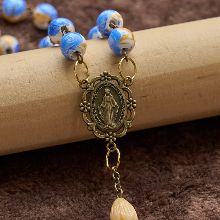 Christianartworkshop Handmade Floral Rosary with Blue Rose Beads & Lily of Valley: A Peaceful Companion