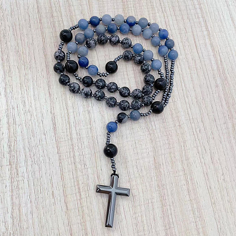 Christianartworkshop 8mm Blue Aventurine Alabaster Beads Cross Rosary