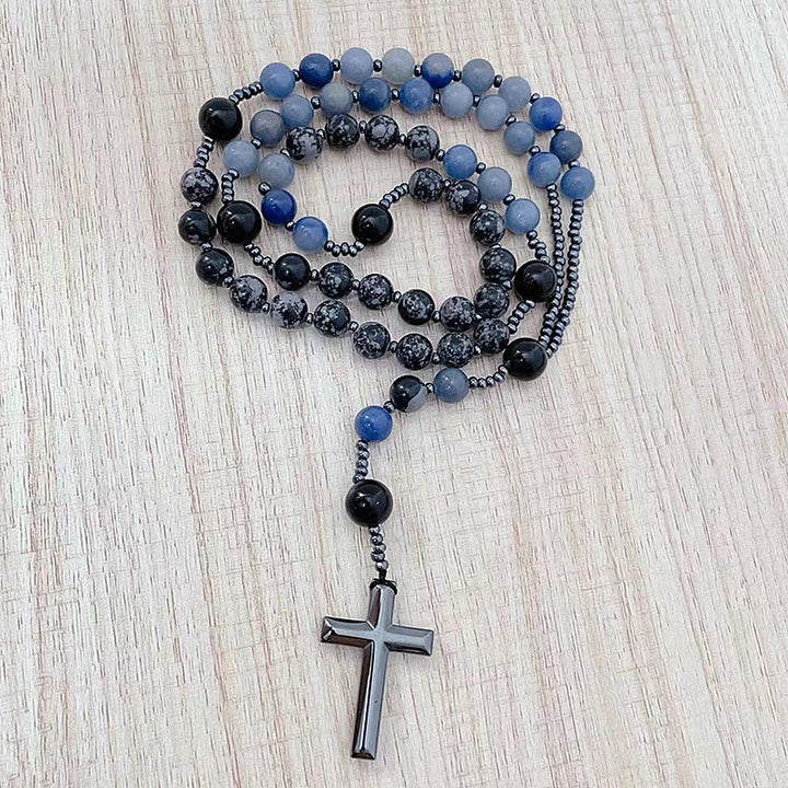 Christianartworkshop 8mm Blue Aventurine Alabaster Beads Cross Rosary
