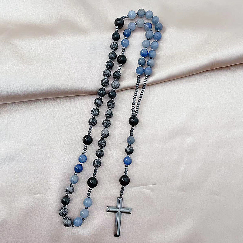 Christianartworkshop 8mm Blue Aventurine Alabaster Beads Cross Rosary