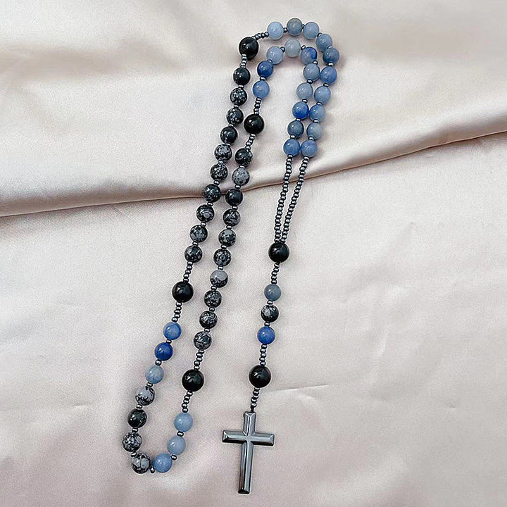 Christianartworkshop 8mm Blue Aventurine Alabaster Beads Cross Rosary