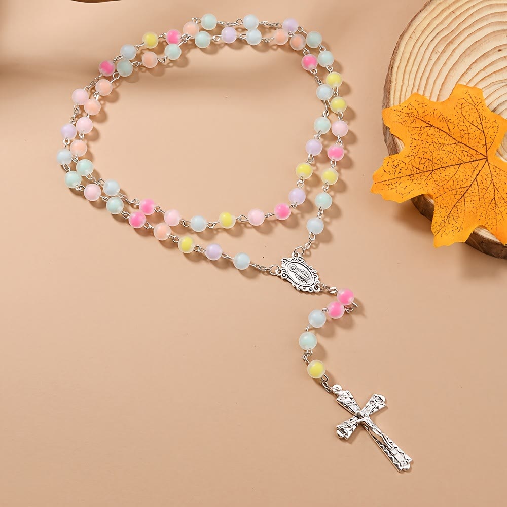 Frosted Colored Beads Miraculous Medal Crucifix Rosary – 5-Decade