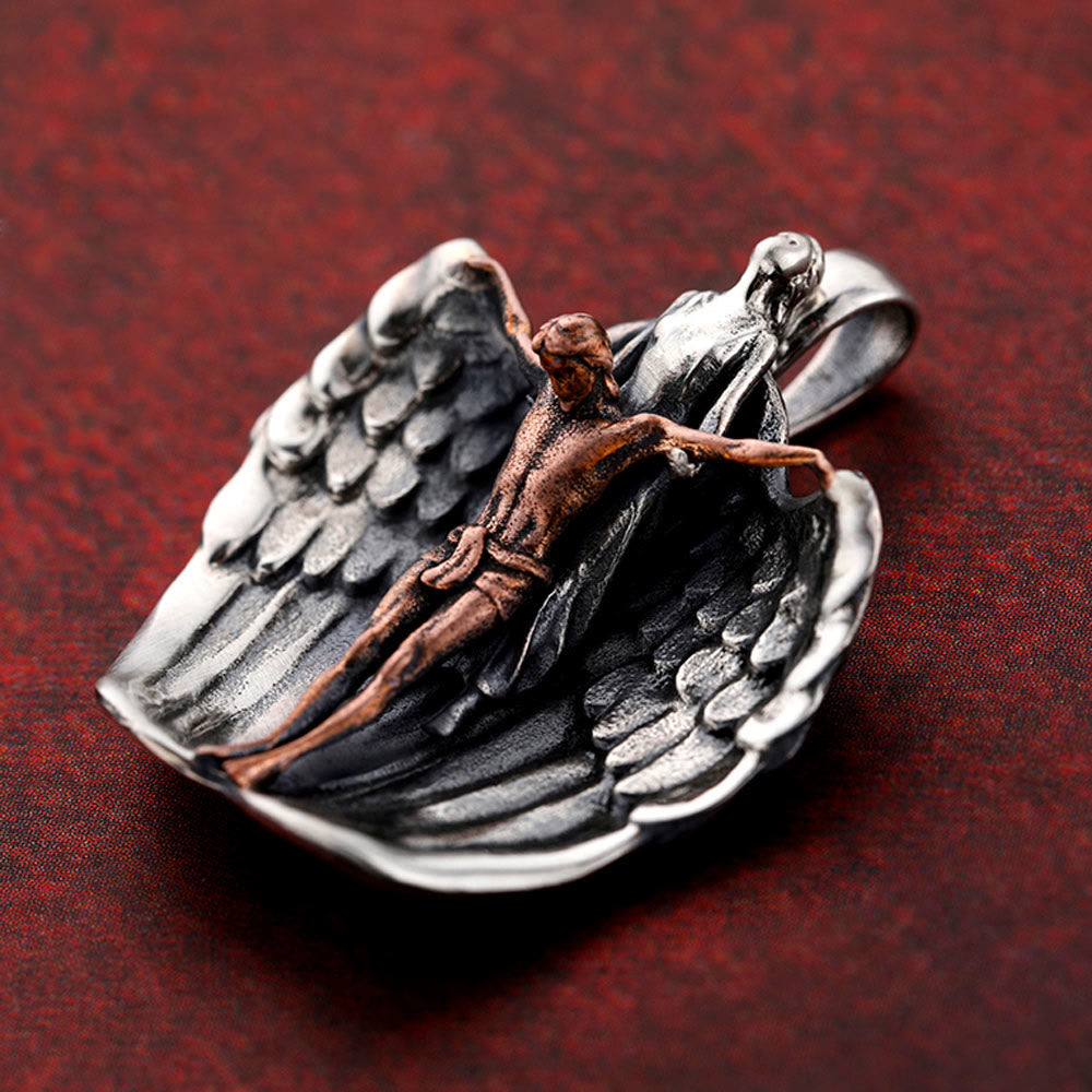 Christianartworkshop 925 Sterling Silver Crucifix with Angel Wings Vintage Necklace: Distinctive Emblem of Divine Grace - image 3