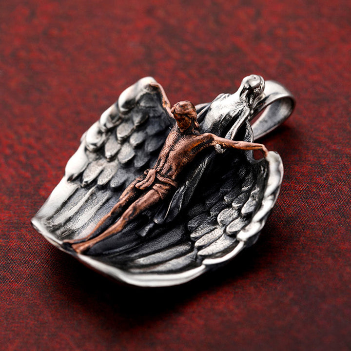 Christianartworkshop 925 Sterling Silver Crucifix with Angel Wings Vintage Necklace: Distinctive Emblem of Divine Grace - image 3