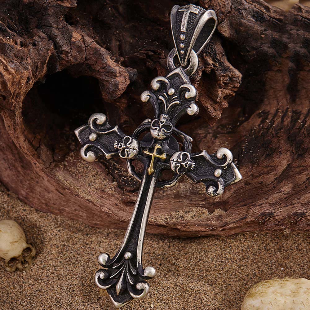 Christianartworkshop Vintage Holy Cross with Skull Necklace: A Profound Symbol of Faith's Darker Depths - image 1