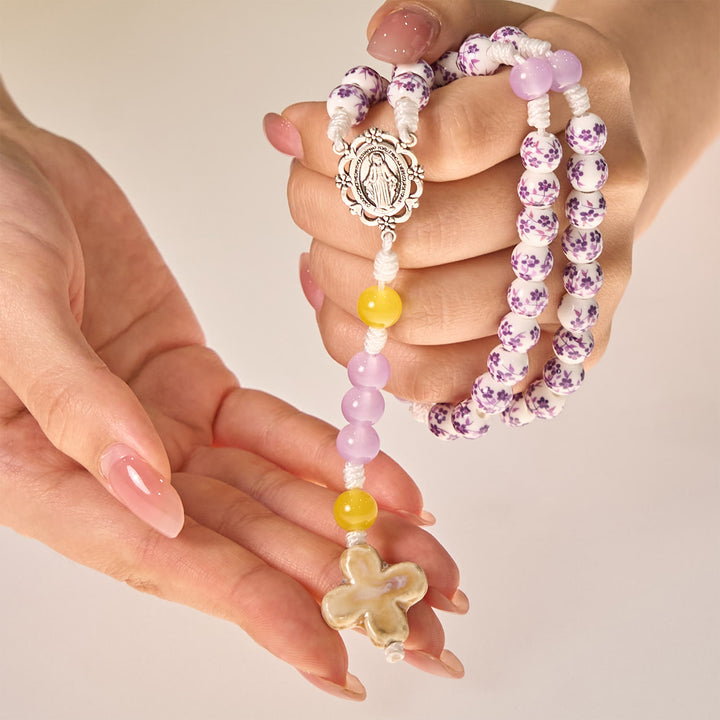 Christianartworkshop Miraculous Medal & Cross of 8mm Flower Ceramic Beads Handmade Rosary for Holy Prayer - image 6