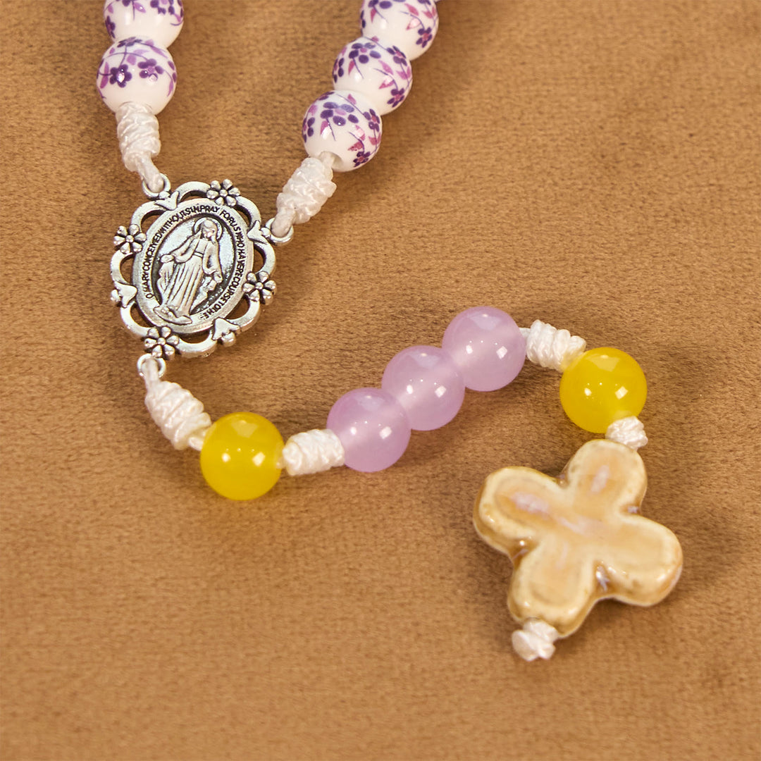 Christianartworkshop Miraculous Medal & Cross of 8mm Flower Ceramic Beads Handmade Rosary for Holy Prayer - image 7