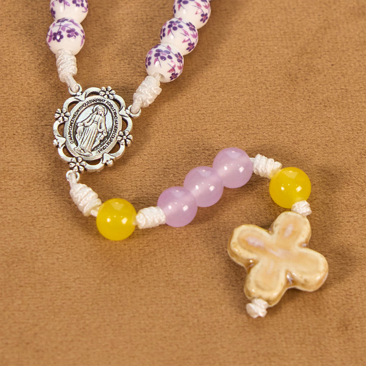 Christianartworkshop Miraculous Medal & Cross of 8mm Flower Ceramic Beads Handmade Rosary for Holy Prayer - image 7