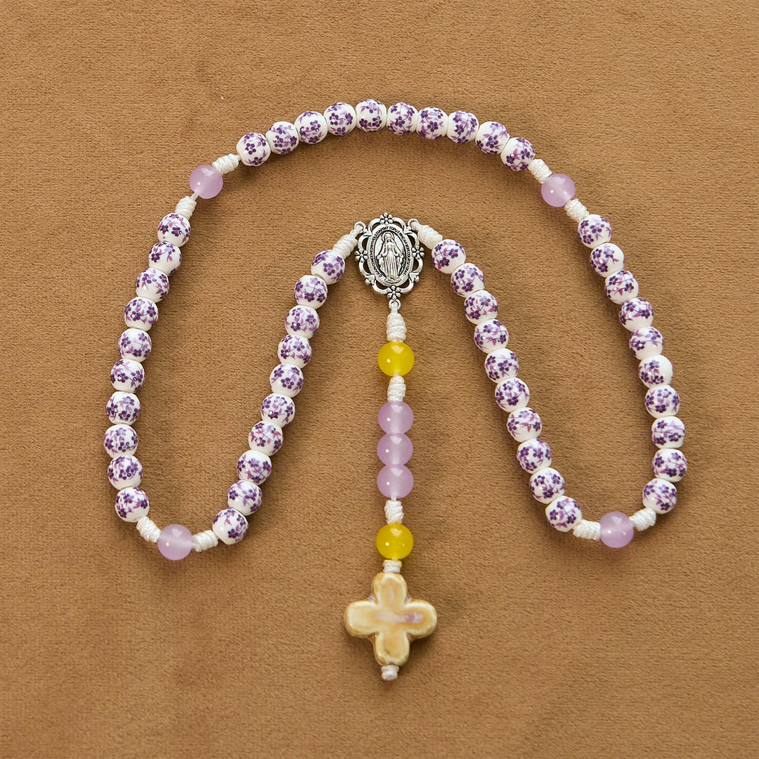 Christianartworkshop Miraculous Medal & Cross of 8mm Flower Ceramic Beads Handmade Rosary for Holy Prayer - image 5