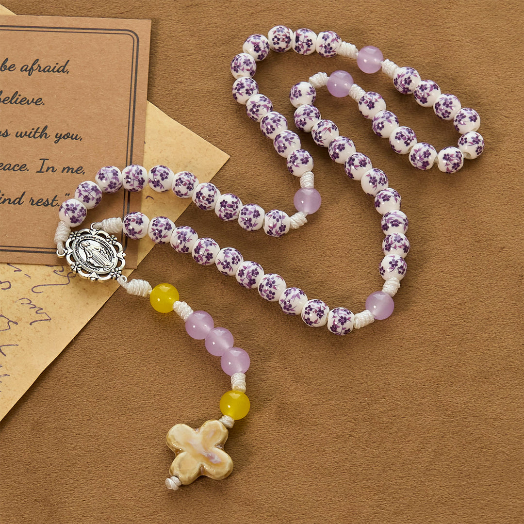 Christianartworkshop Miraculous Medal & Cross of 8mm Flower Ceramic Beads Handmade Rosary for Holy Prayer - image 3
