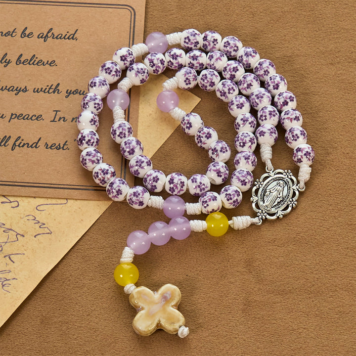 Christianartworkshop Miraculous Medal & Cross of 8mm Flower Ceramic Beads Handmade Rosary for Holy Prayer - image 2