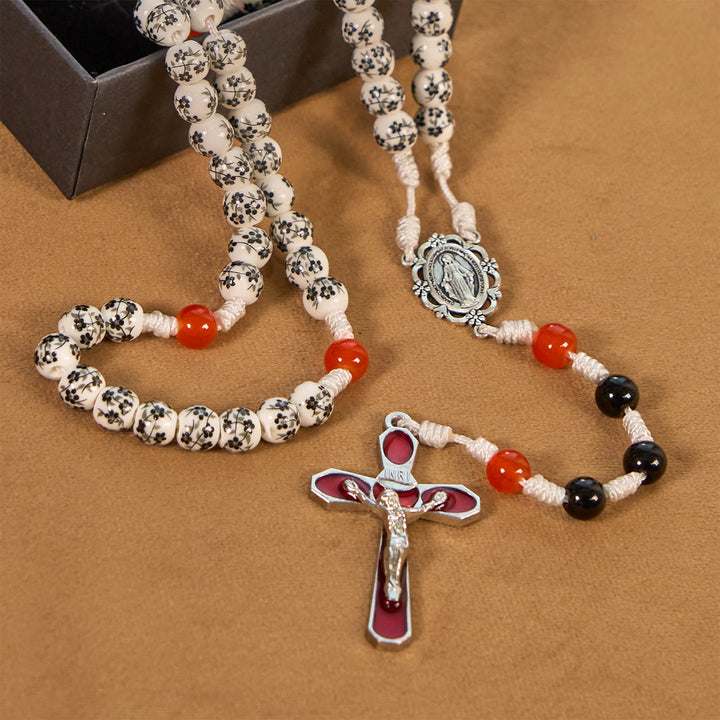 Christianartworkshop Miraculous Medal & Crucifix of 8mm Flower Ceramic Beads Handmade Rosary——Divine Protection Rosary - image 5