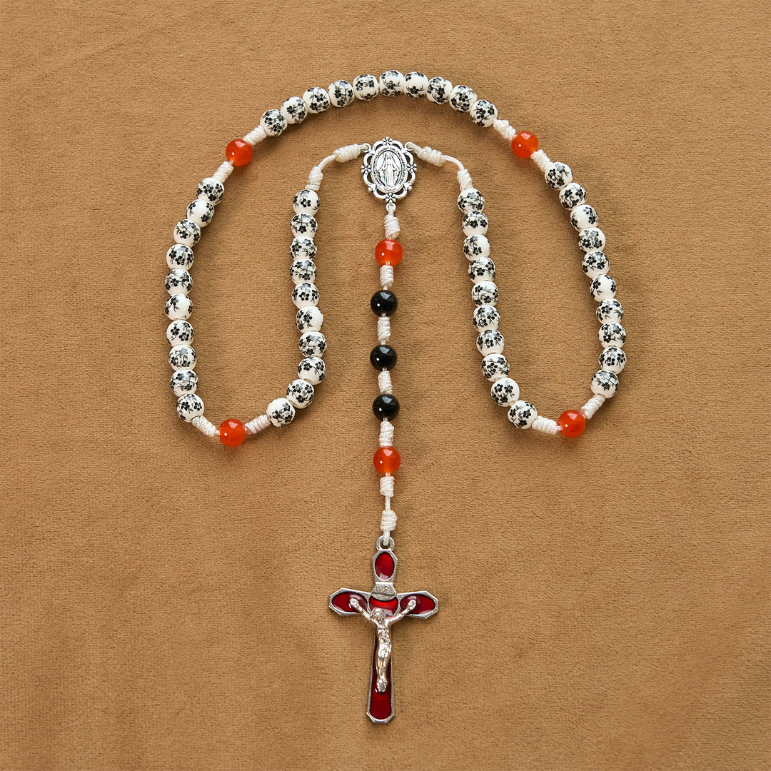 Christianartworkshop Miraculous Medal & Crucifix of 8mm Flower Ceramic Beads Handmade Rosary——Divine Protection Rosary - image 7