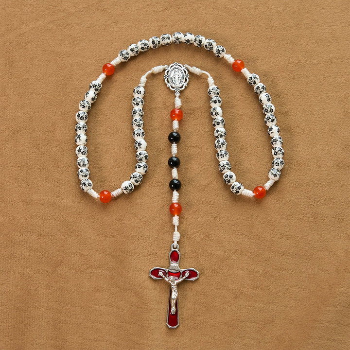 Christianartworkshop Miraculous Medal & Crucifix of 8mm Flower Ceramic Beads Handmade Rosary——Divine Protection Rosary - image 7