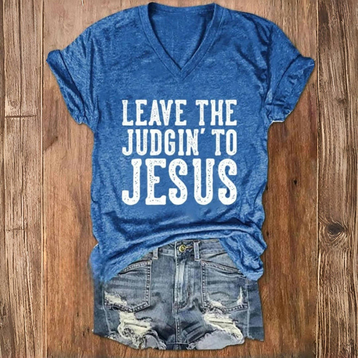Christianartworkshop Leave The Judgin To Jesus Print V-Neck T-shirt - Blue - 4XL - image 1