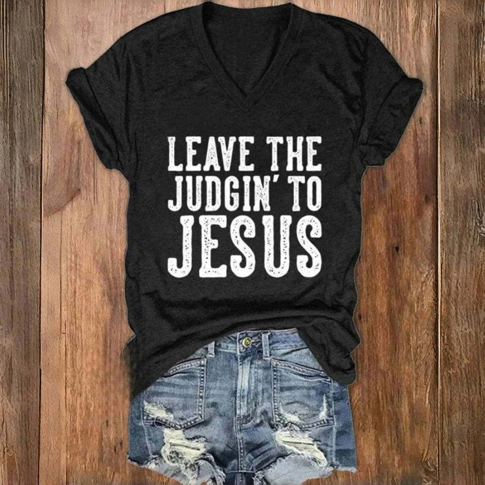 Christianartworkshop Leave The Judgin To Jesus Print V-Neck T-shirt - Black - 4XL - image 2