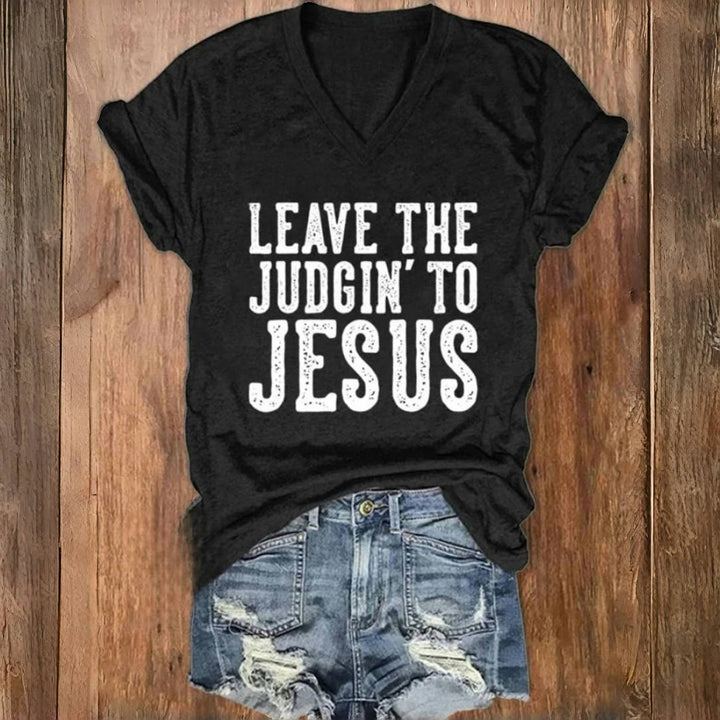 Christianartworkshop Leave The Judgin To Jesus Print V-Neck T-shirt - Black - 4XL - image 2