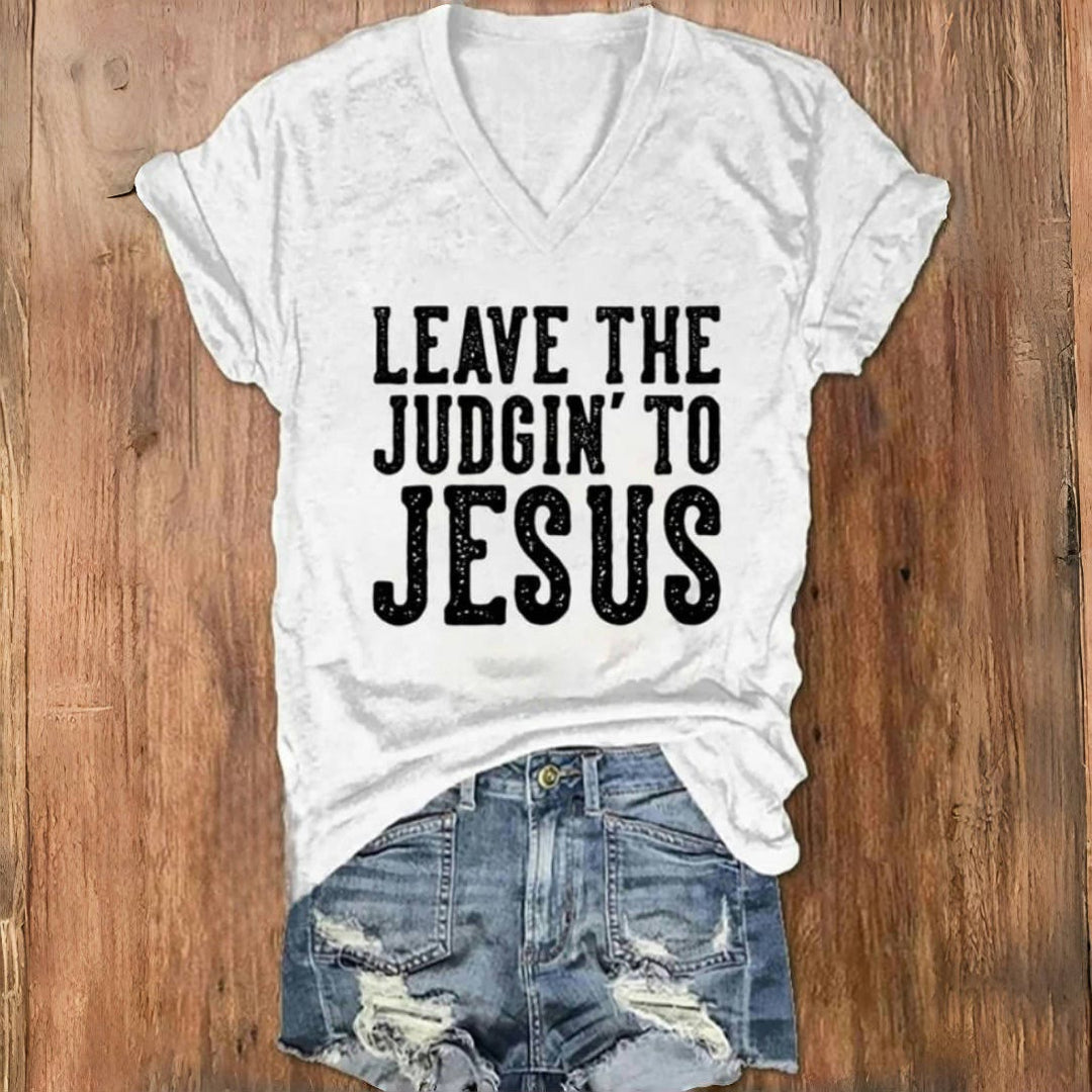 Christianartworkshop Leave The Judgin To Jesus Print V-Neck T-shirt - White - 4XL - image 3