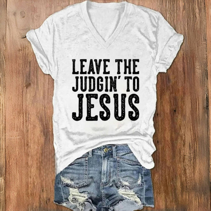 Christianartworkshop Leave The Judgin To Jesus Print V-Neck T-shirt - White - 4XL - image 3