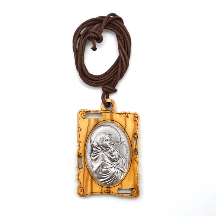 Christianartworkshop Olive Wood & Silver Virgin Mary Pendant Necklace: A Timeless Devotional Keepsake - image 3