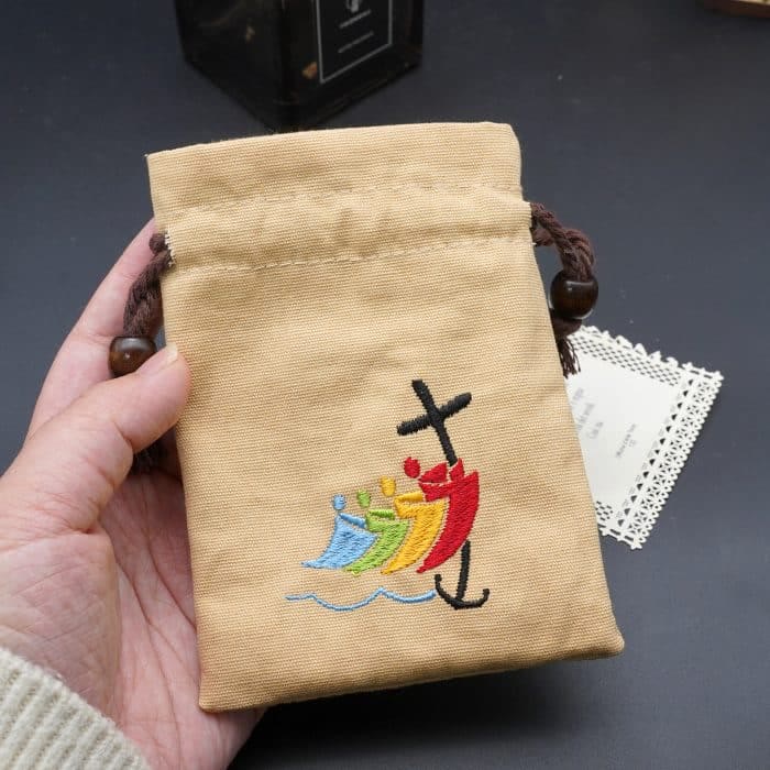 Christianartworkshop Classic Style Cotton Jewelry Pouches Storage Bag with Colorful Sailboat & Cross Embroidery: Divine Protection - image 2