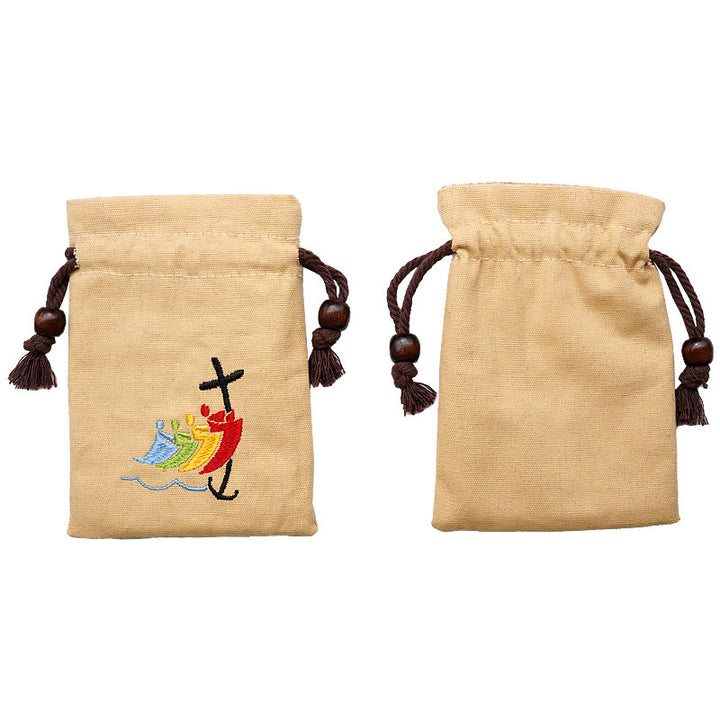 Christianartworkshop Classic Style Cotton Jewelry Pouches Storage Bag with Colorful Sailboat & Cross Embroidery: Divine Protection - image 10