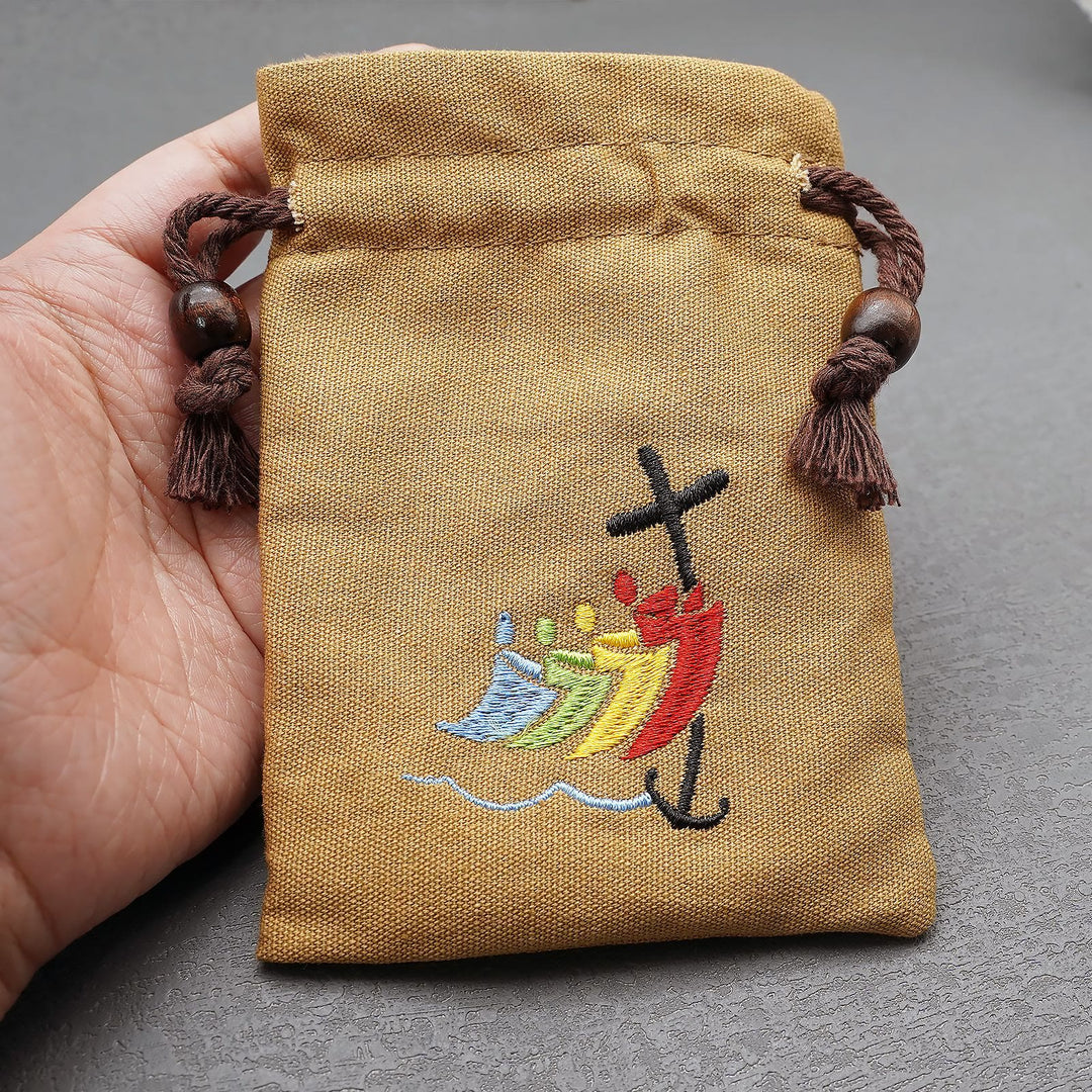 Christianartworkshop Classic Style Cotton Jewelry Pouches Storage Bag with Colorful Sailboat & Cross Embroidery: Divine Protection - image 6