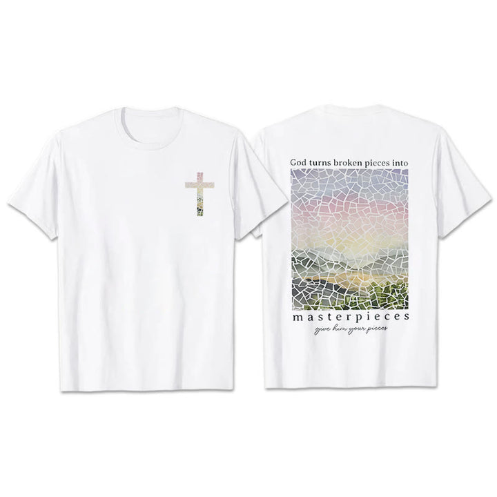 Christianartworkshop God Turns Broken Pieces into Masterpieces T-Shirt - White - 2XL - image 1