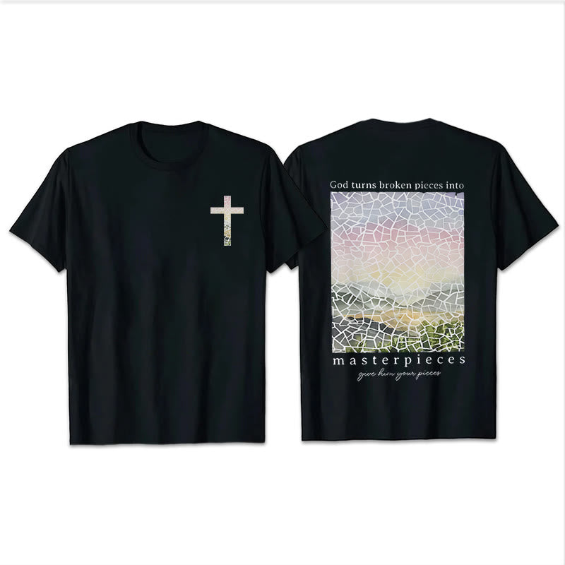 Christianartworkshop God Turns Broken Pieces into Masterpieces T-Shirt - Black - 2XL - image 5