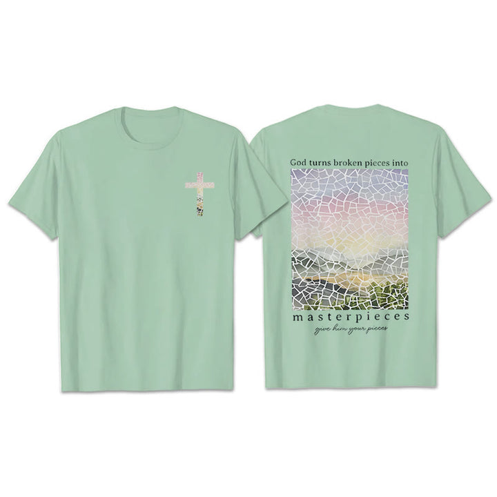 Christianartworkshop God Turns Broken Pieces into Masterpieces T-Shirt - Light Green - 2XL - image 17