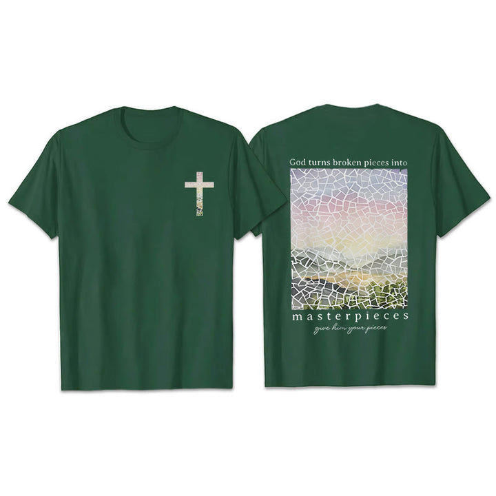 Christianartworkshop God Turns Broken Pieces into Masterpieces T-Shirt - Dark Green - 2XL - image 20