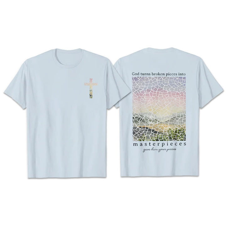 Christianartworkshop God Turns Broken Pieces into Masterpieces T-Shirt - Blue - 2XL - image 11