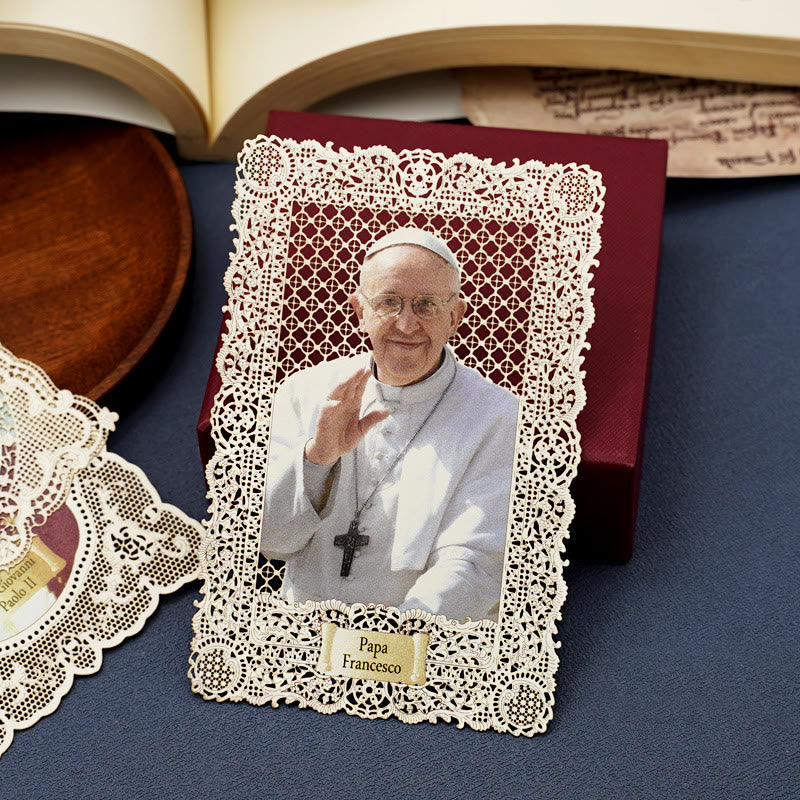 Christianartworkshop Vintage Style Papal Bookmark with Delicate Lace and Pope Francis: Spiritual Grace - image 2