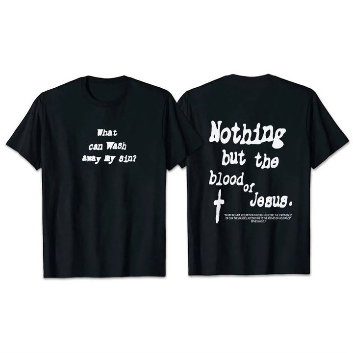 Christianartworkshop Nothing But Blood Of Jesus Cotton T-Shirt - Black - 2XL - image 5