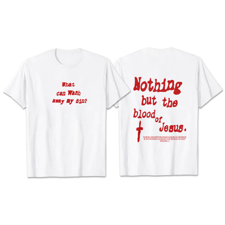 Christianartworkshop Nothing But Blood Of Jesus Cotton T-Shirt - White - 2XL - image 1