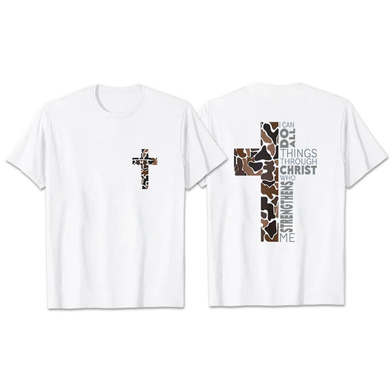 Christianartworkshop Camo Cross Design With Philippians 4:13 Verse Christian T-Shirt - White - 2XL - image 1