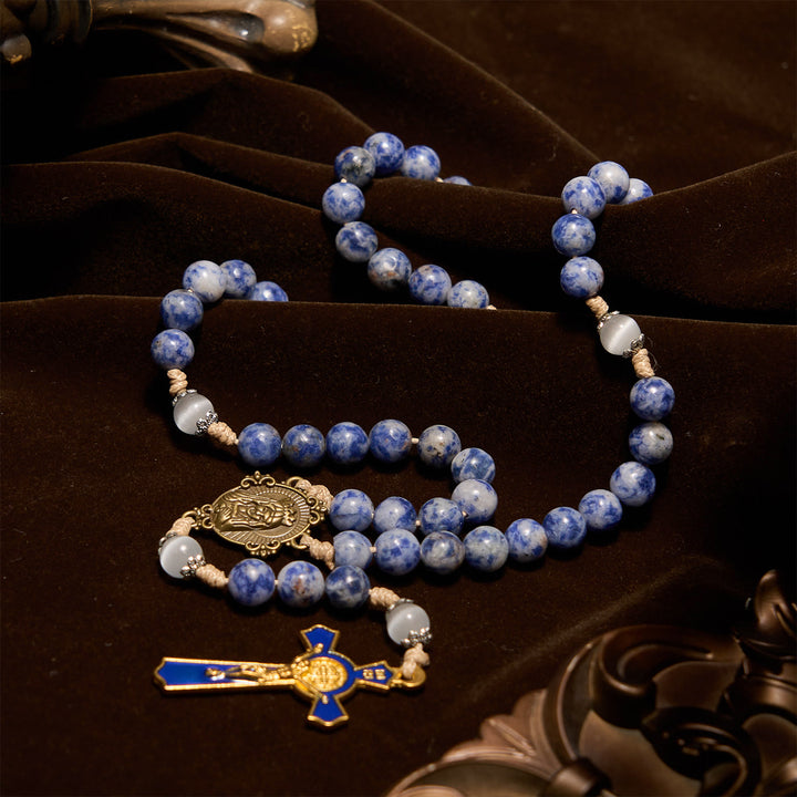 FREE Today: Immaculate Heart of Mary & Crucifix of 8 mm Round Blue Stone Nylon Cord Rosary - image 5