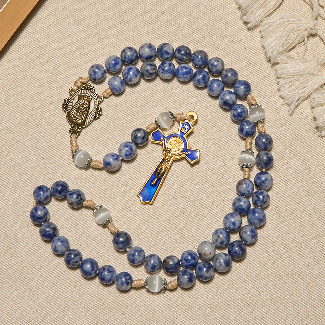 FREE Today: Immaculate Heart of Mary & Crucifix of 8 mm Round Blue Stone Nylon Cord Rosary - image 2